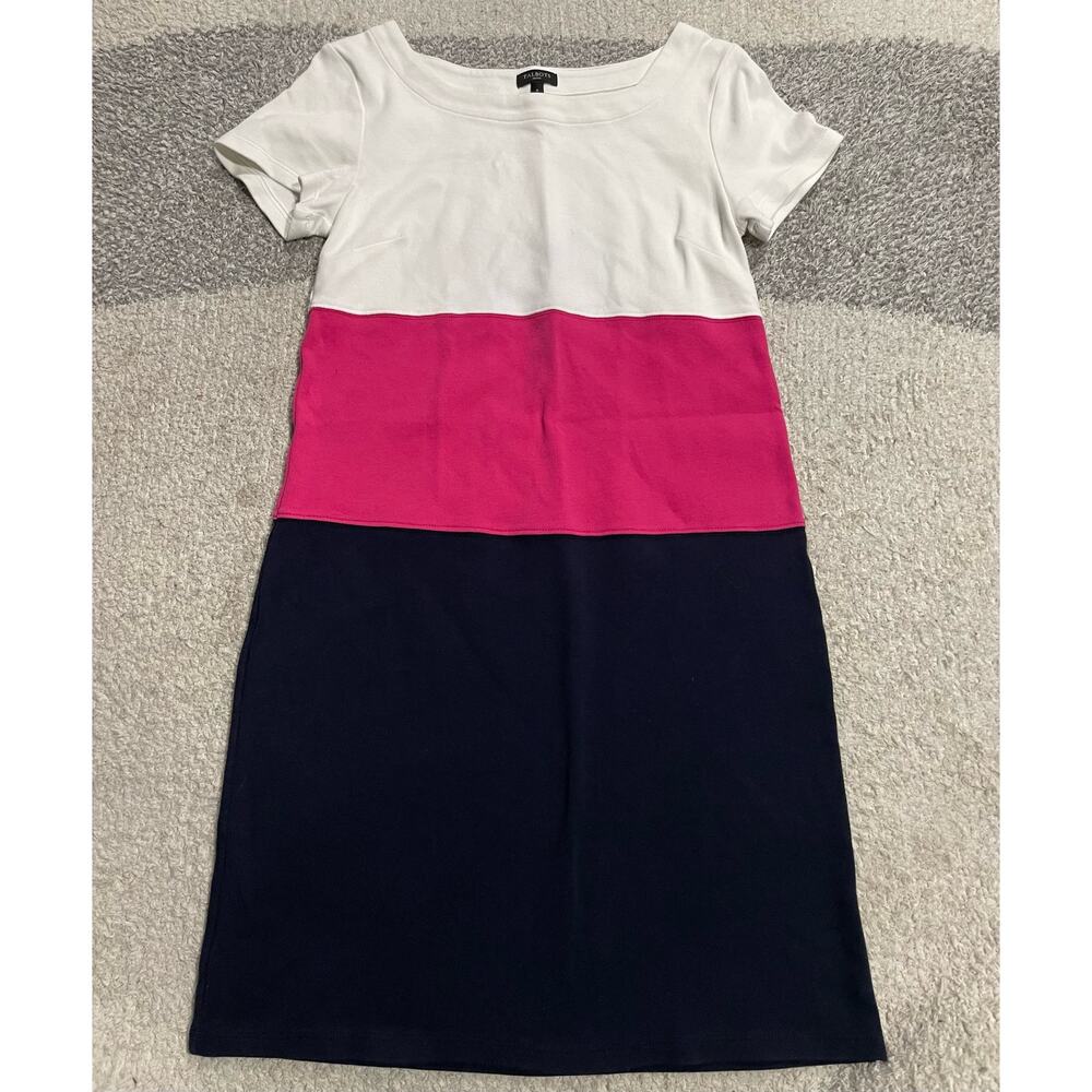Talbots Colorblock T-Shirt Dress Womens Sz Petite XS Pink Blue White 100% Cotton